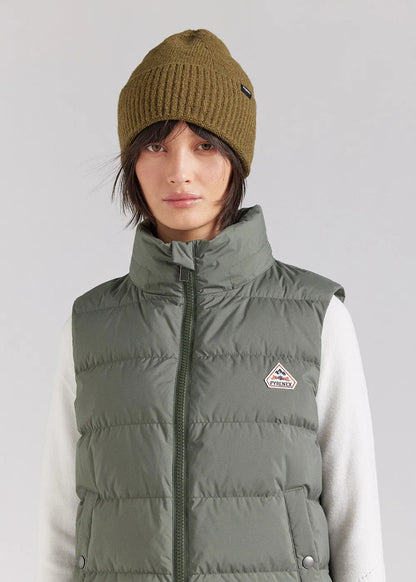 Women's sleeveless Pyrenex Spoutnic down jacket with removable hood in deep khaki