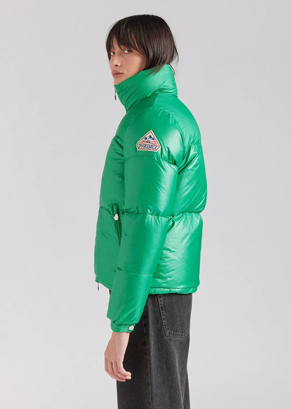 Short glossy down jacket for women Pyrenex Goldin Green