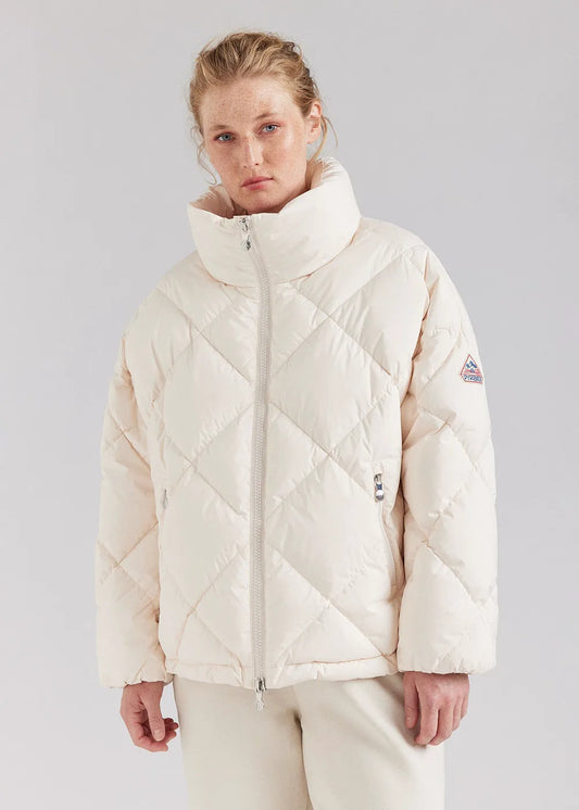 Pyrenex Adele oversize women's down jacket with wraparound collar Chalk