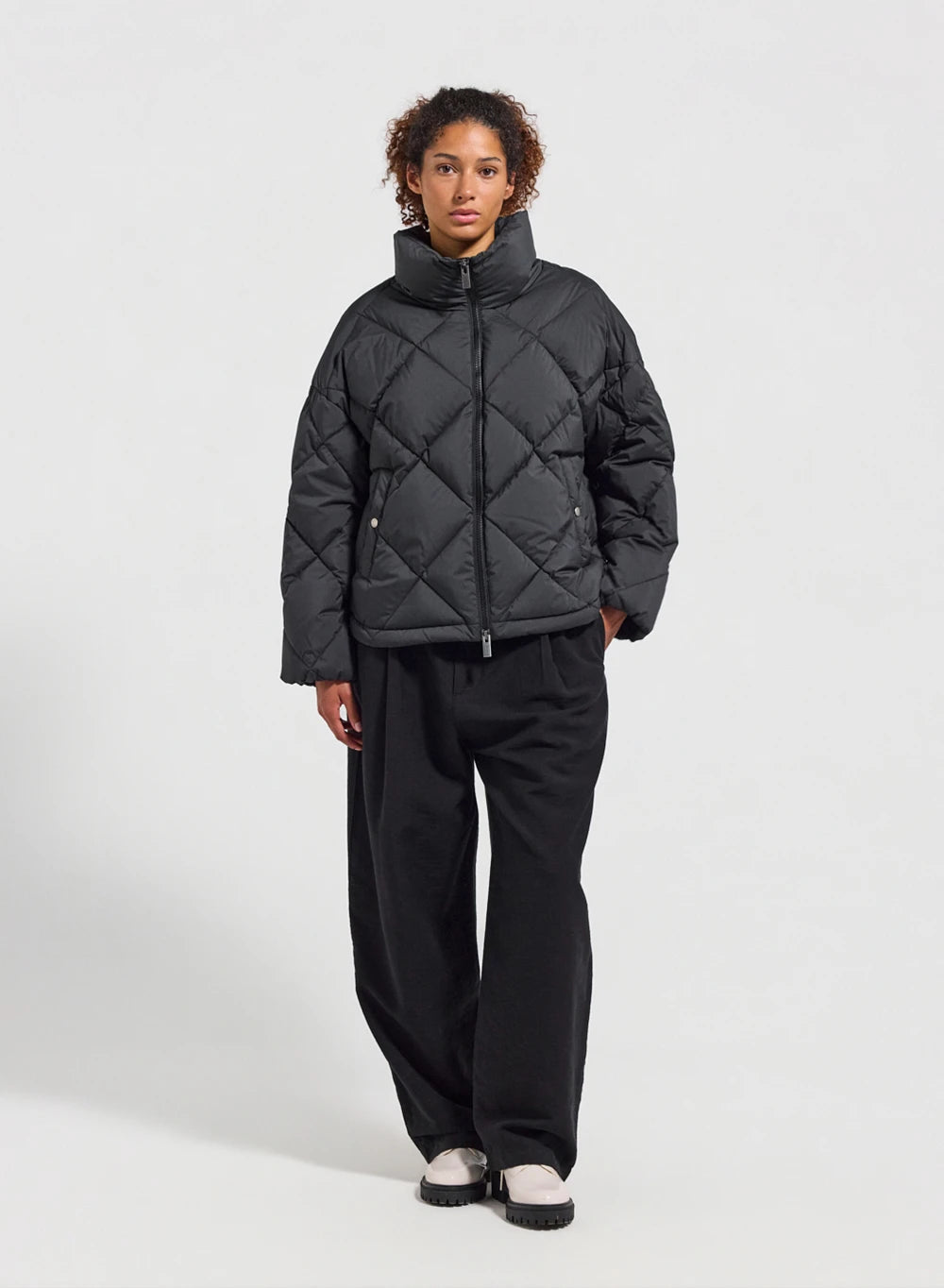 Pyrenex Adele women's oversize down jacket with wraparound collar in black