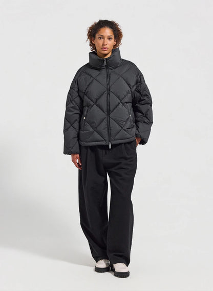 Pyrenex Adele women's oversize down jacket with wraparound collar in black