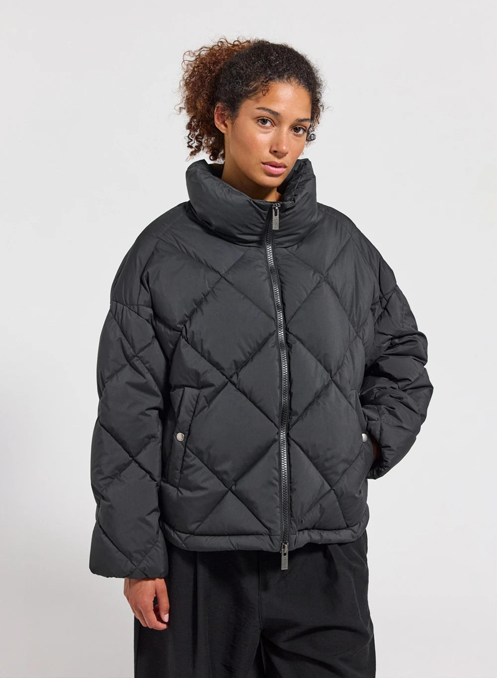 Pyrenex Adele women's oversize down jacket with wraparound collar in black