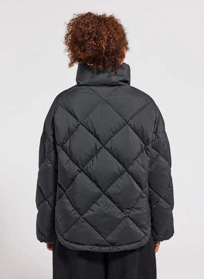Pyrenex Adele women's oversize down jacket with wraparound collar in black