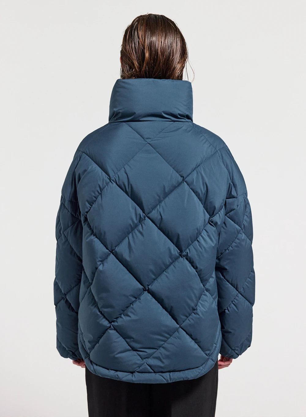 Women's oversized down jacket Pyrenex Adele with enveloping collar petrol blue