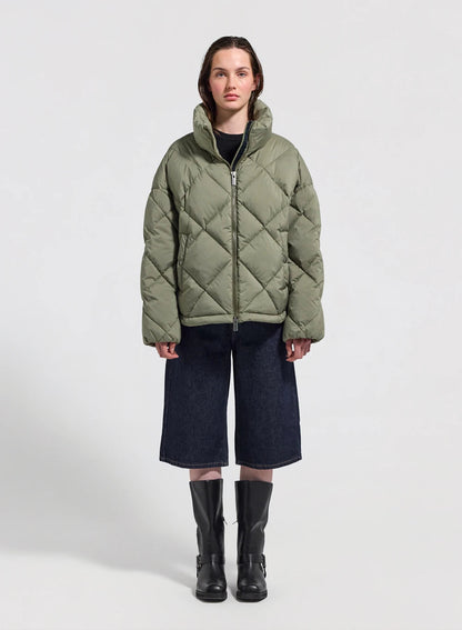 Women's oversized down jacket Pyrenex Adele with wraparound collar light khaki