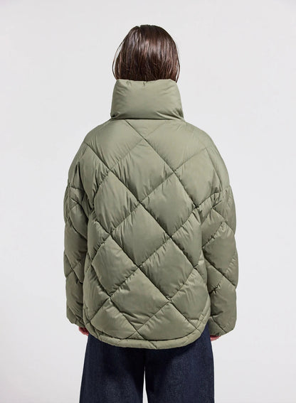 Women's oversized down jacket Pyrenex Adele with wraparound collar light khaki