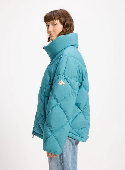 Pyrenex Adele oversize women's down jacket with enveloping collar turquoise