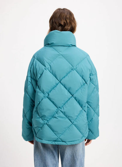 Pyrenex Adele oversize women's down jacket with enveloping collar turquoise