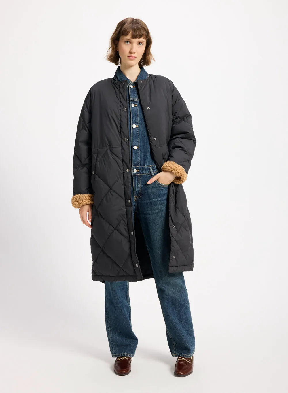 Long down jacket for women Pyrenex Blossom black
