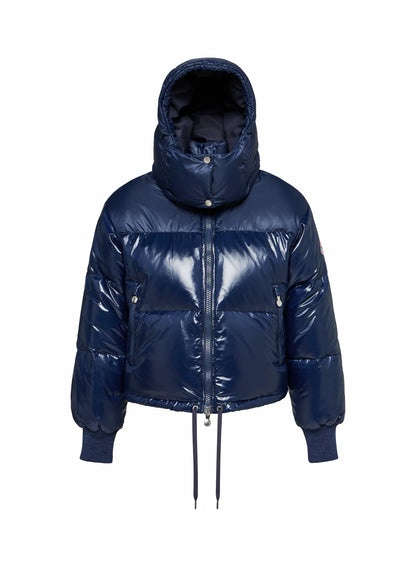 Short hooded women's down jacket Pyrenex Altic navy blue