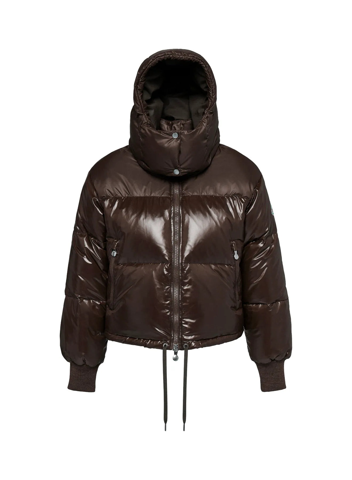 Short hooded women's down jacket Altic dark brown
