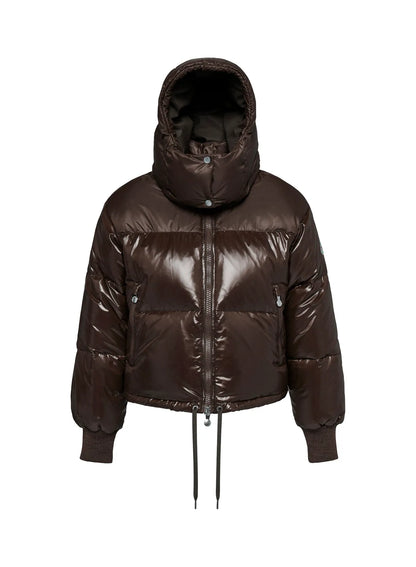 Short hooded women's down jacket Altic dark brown