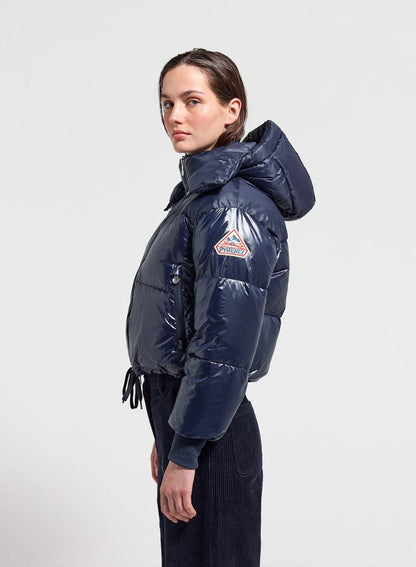 Short hooded women's down jacket Pyrenex Altic navy blue