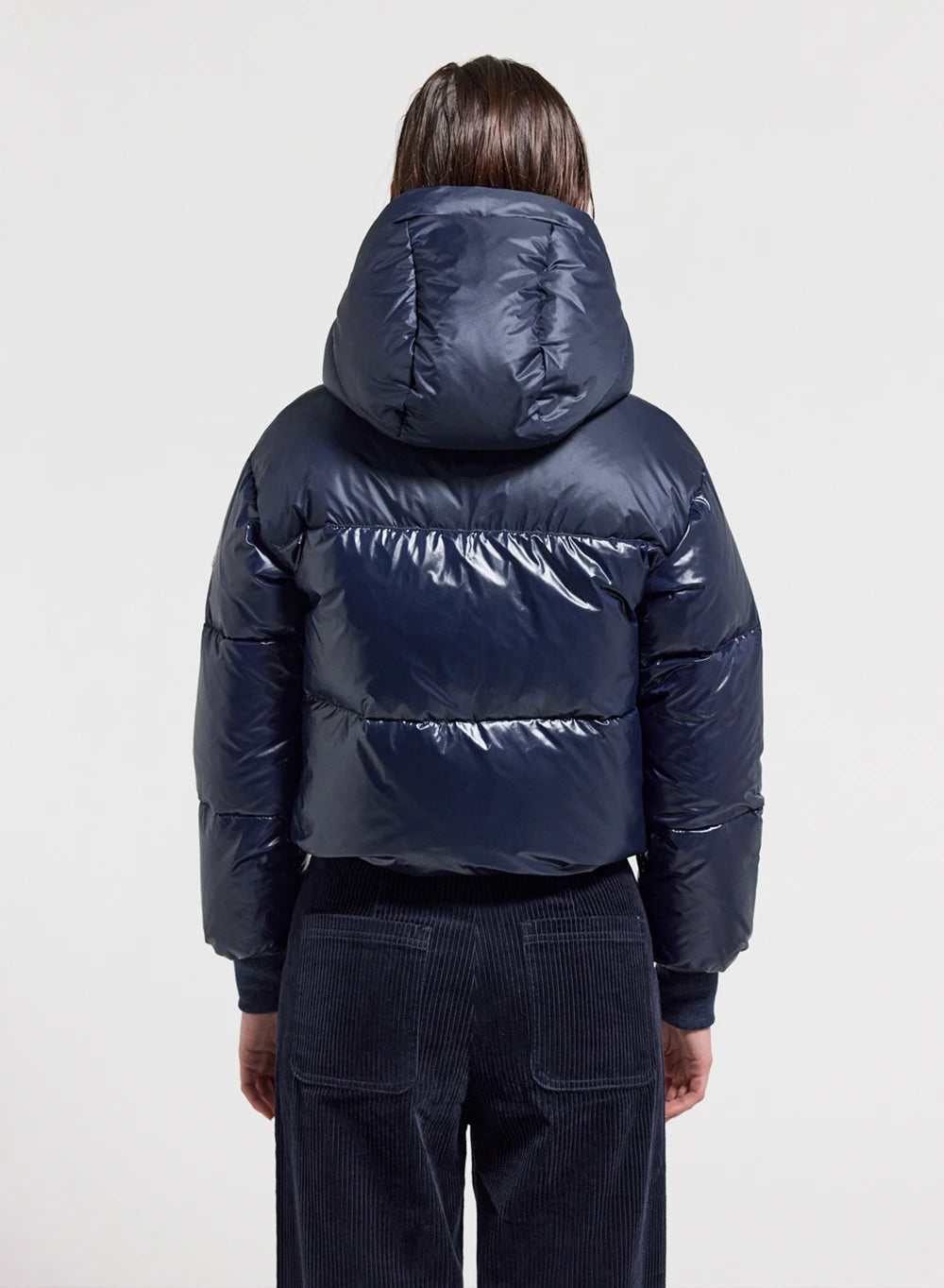Short hooded women's down jacket Pyrenex Altic navy blue
