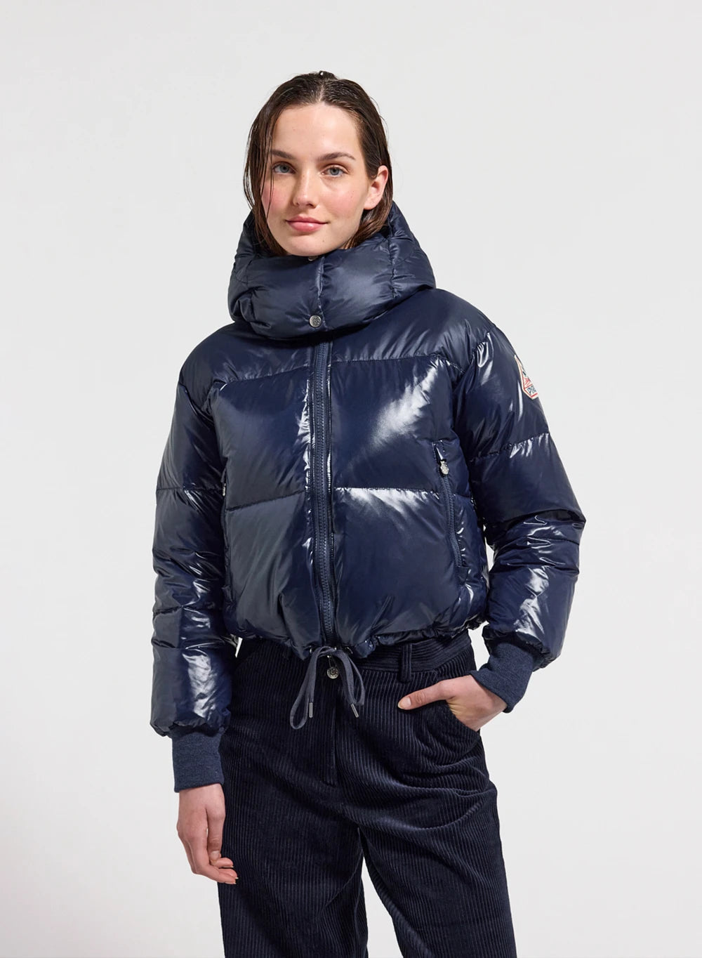 Short hooded women's down jacket Pyrenex Altic navy blue