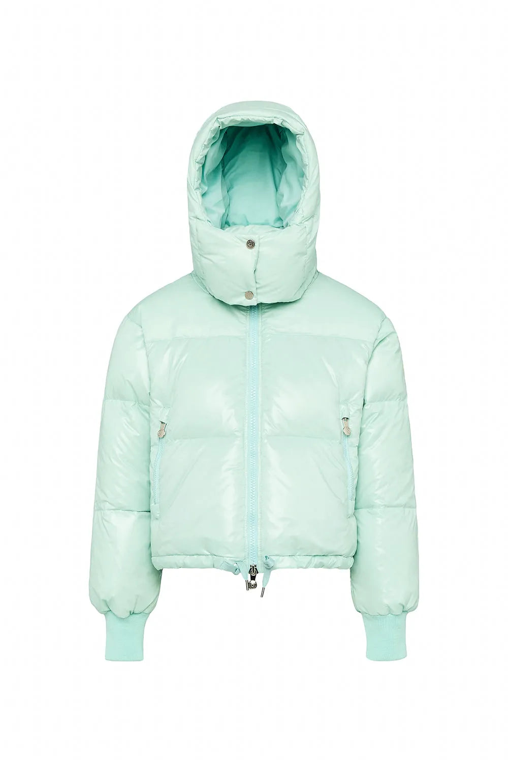 Pyrenex Altic short hooded women's down jacket water green