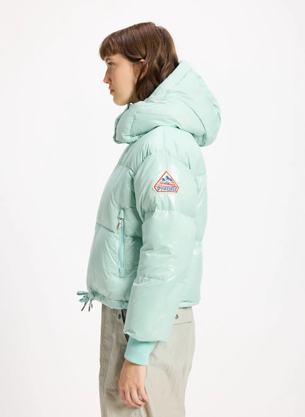 Pyrenex Altic short hooded women's down jacket water green