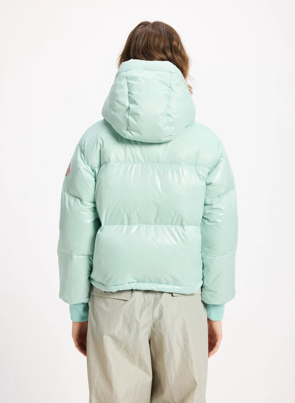 Pyrenex Altic short hooded women's down jacket water green