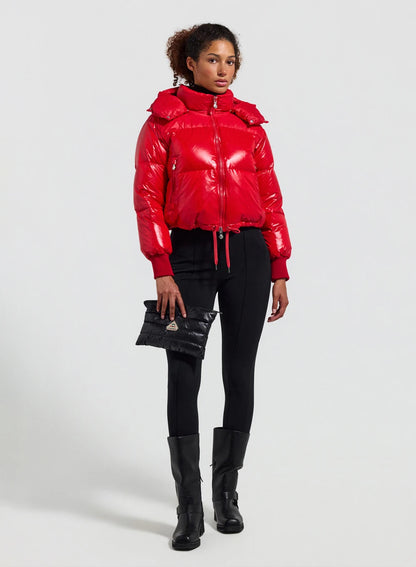 Short hooded women's down jacket Pyrenex Altic red