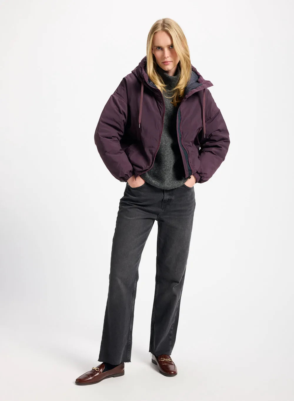 Short down parka for women Pyrenex Attitude dark purple