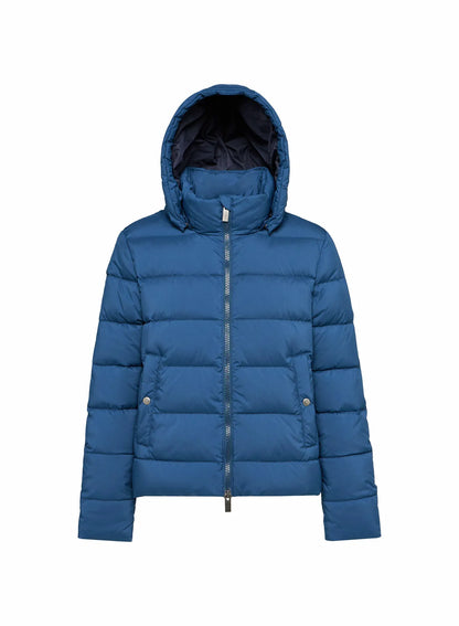 Women's down jacket Pyrenex Spoutnic with removable hood petrol blue