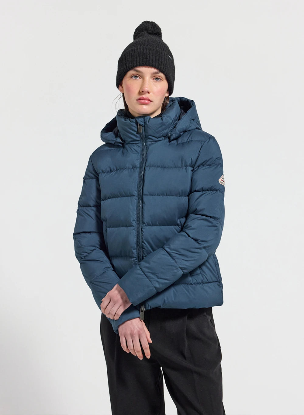 Women's down jacket Pyrenex Spoutnic with removable hood petrol blue