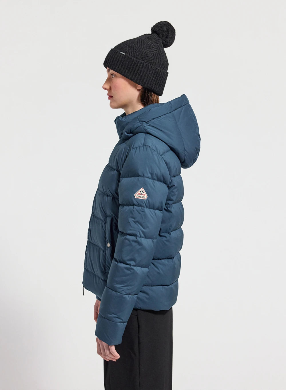Women's down jacket Pyrenex Spoutnic with removable hood petrol blue