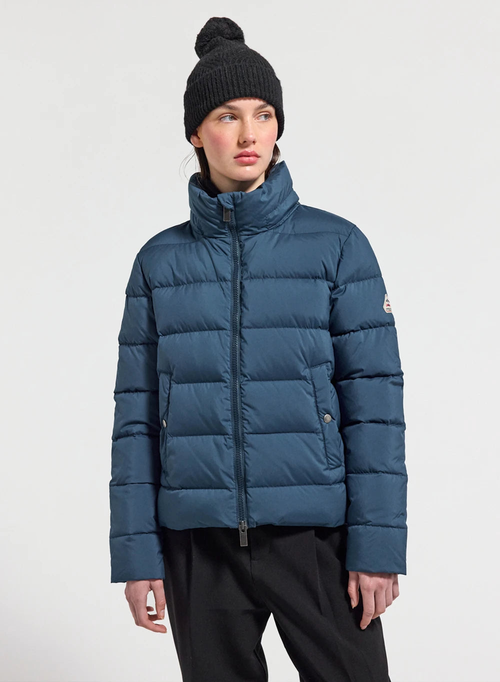 Women's down jacket Pyrenex Spoutnic with removable hood petrol blue