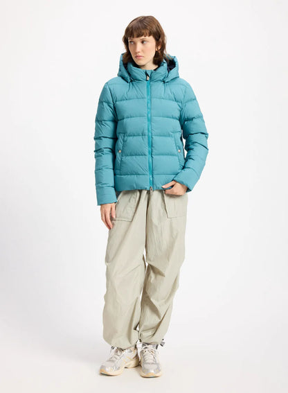 Women's down jacket Pyrenex Spoutnic with removable hood turquoise blue