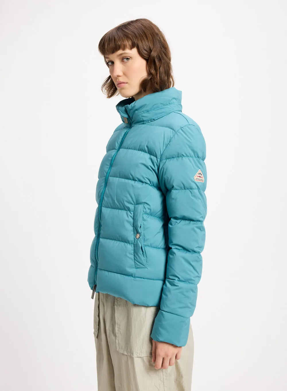 Women's down jacket Pyrenex Spoutnic with removable hood turquoise blue