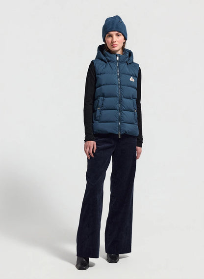 Women's Pyrenex Spoutnic sleeveless down jacket with removable hood in teal