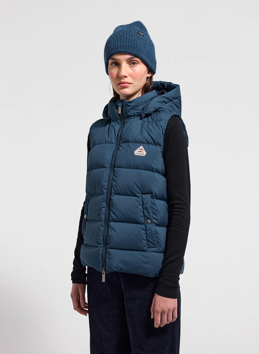 Women's Pyrenex Spoutnic sleeveless down jacket with removable hood in teal