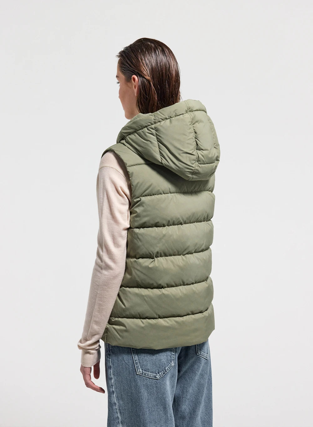 Women's sleeveless down jacket Pyrenex Spoutnic with removable hood light khaki