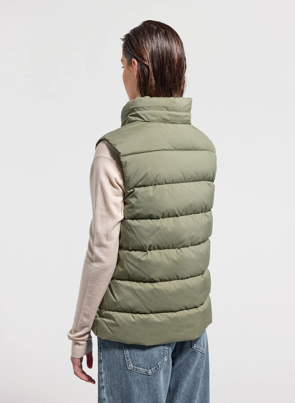 Women's sleeveless down jacket Pyrenex Spoutnic with removable hood light khaki
