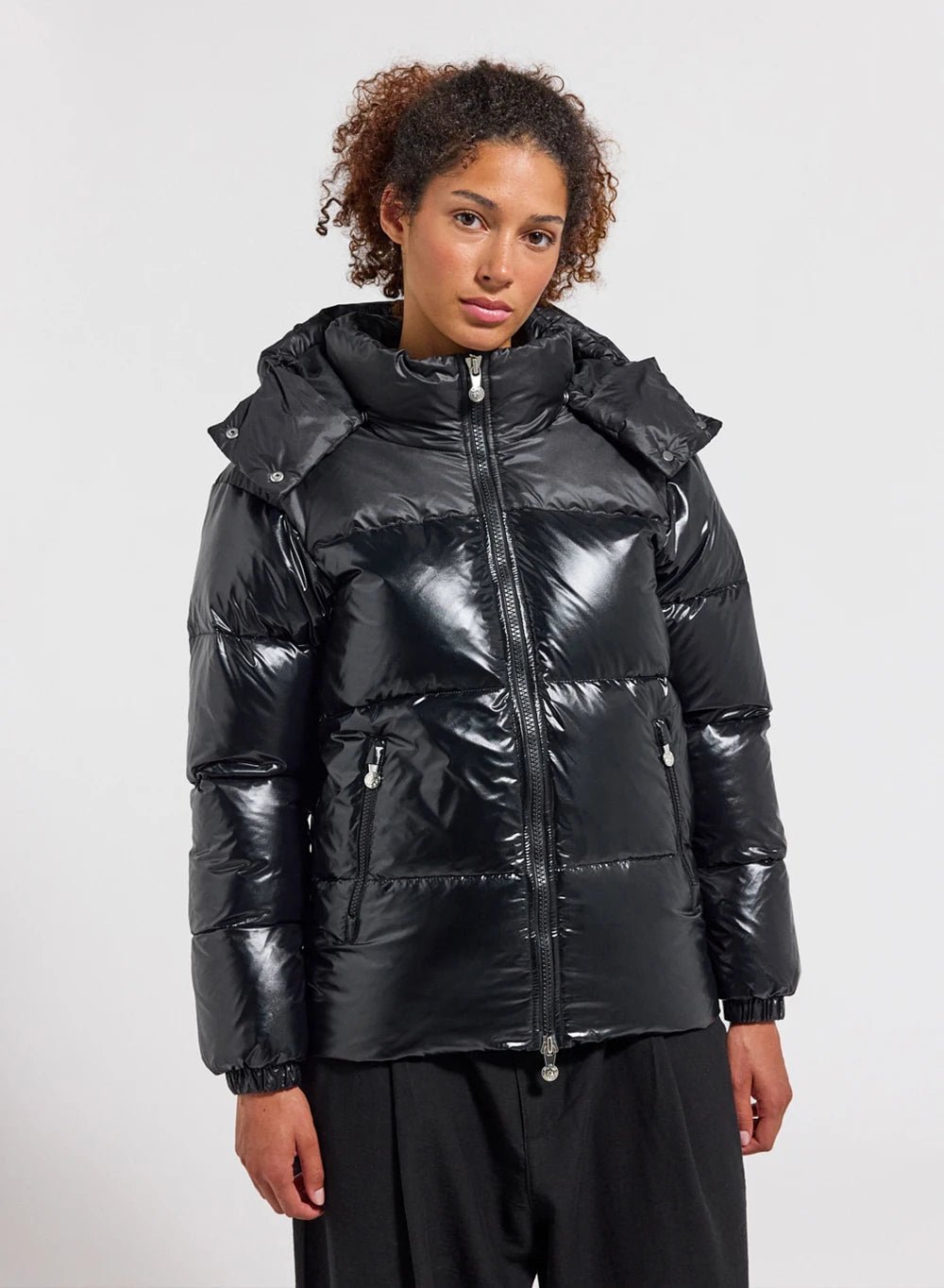 Lively black shiny women's down jacket