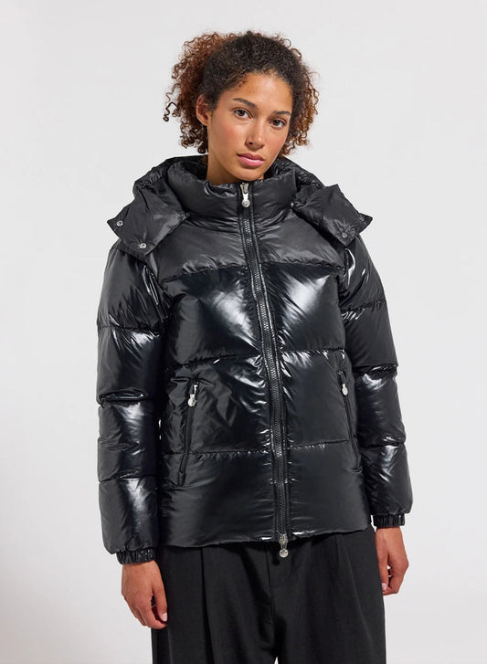 Lively black shiny women's down jacket