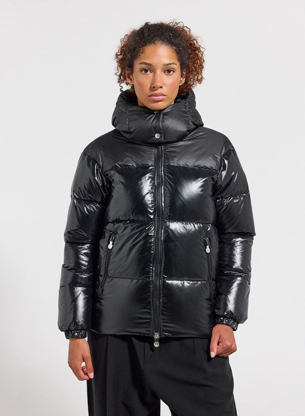 Lively black shiny women's down jacket