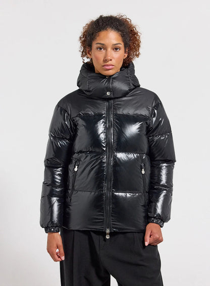 Lively black shiny women's down jacket
