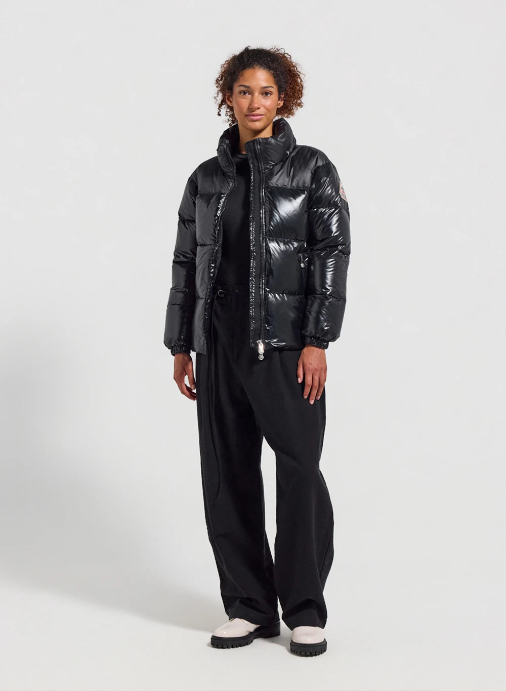 Lively black shiny women's down jacket
