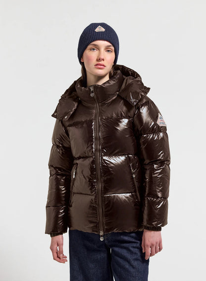 Lively brown shiny women's down jacket