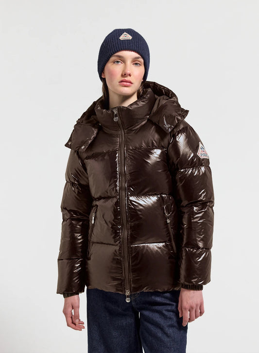 Lively brown shiny women's down jacket