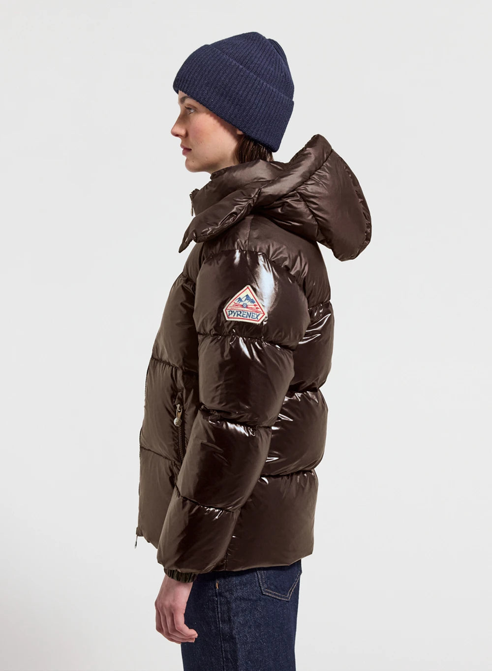 Lively brown shiny women's down jacket