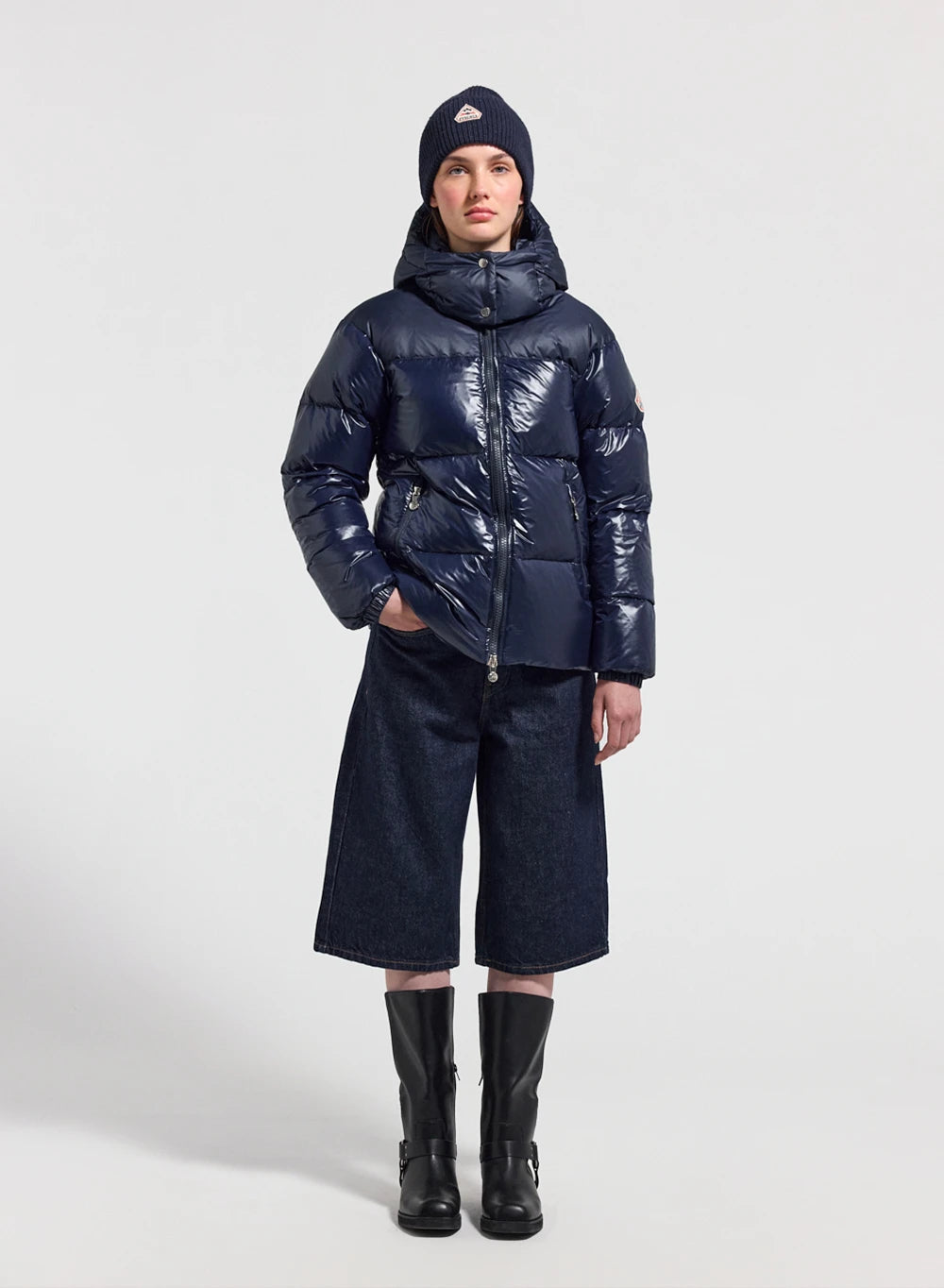 Shiny women's down jacket Lively navy blue