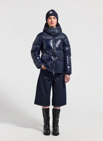 Shiny women's down jacket Lively navy blue