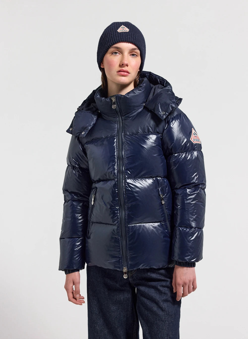 Shiny women's down jacket Lively navy blue