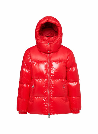 Lively red glossy women's down jacket