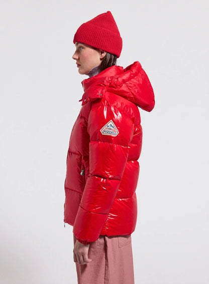 Lively red glossy women's down jacket