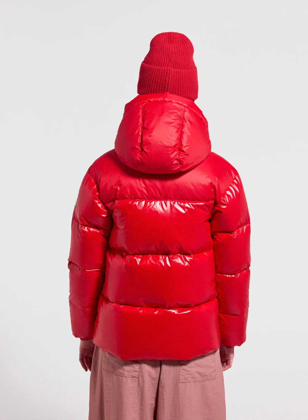Lively red glossy women's down jacket