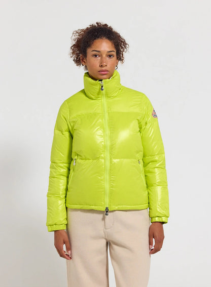 Short, shiny women's down jacket Pyrenex Goldin lemon yellow