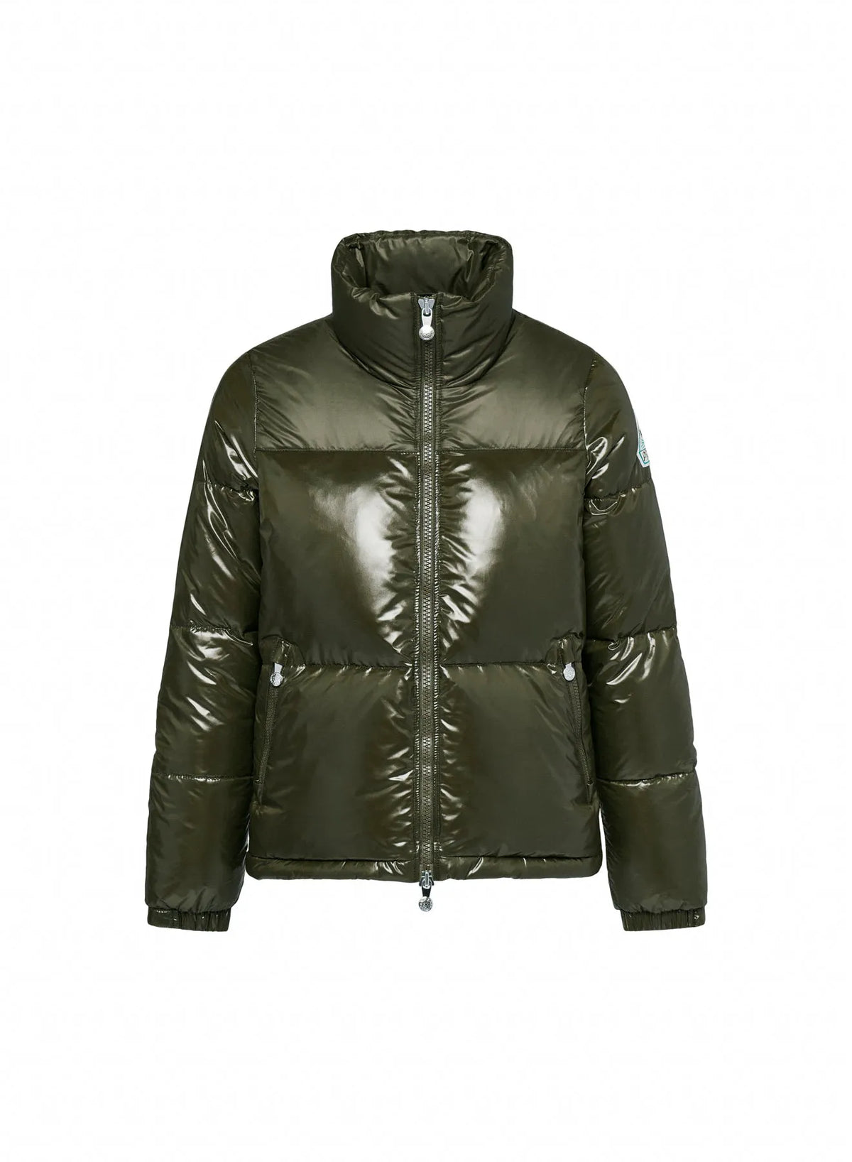 Short glossy down jacket for women Pyrenex Goldin dark khaki